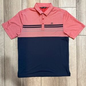 Travis Mathew Men’s Large Red and Blue Polo Shirt Two-Tone Design